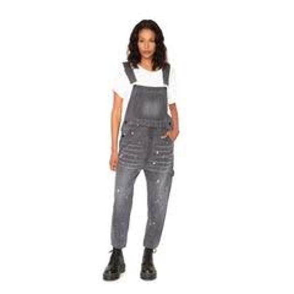 Sandrine Rose Polka Grey Distressed Overalls - S - Picture 1 of 9